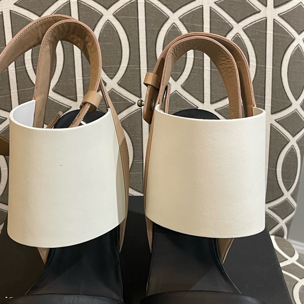 Vince: wrap sandal bone, black and white wedge heel - Picture 2 of 10